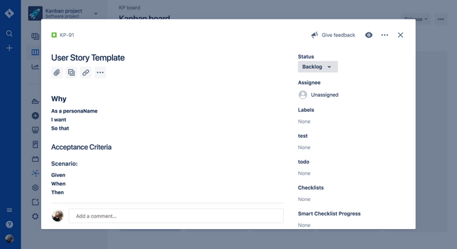 User Story Template Jira