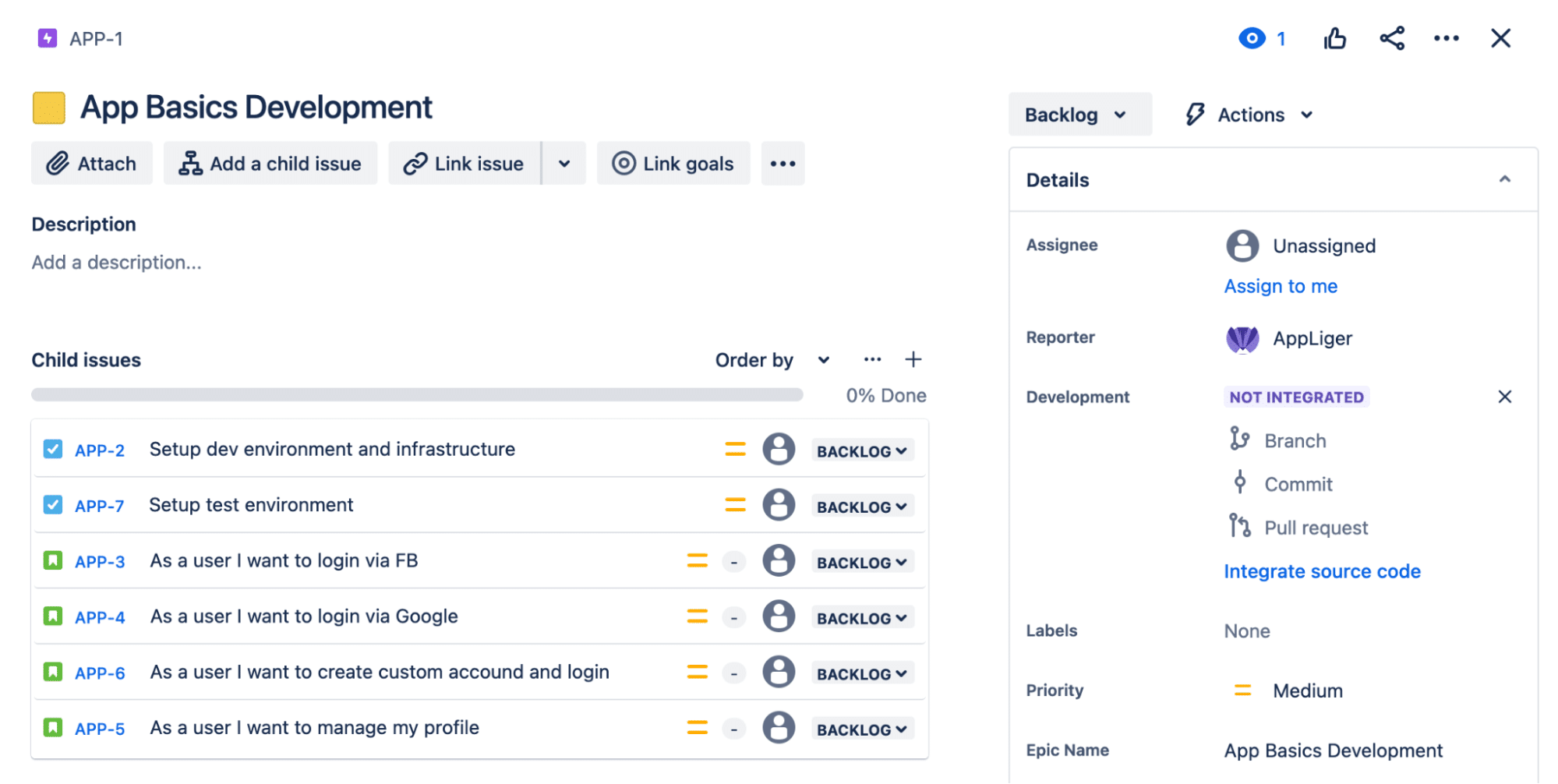 Jira Epic Template AppLiger