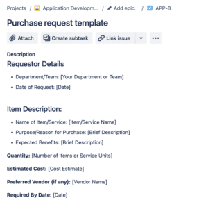Our Jira Purchase and Procurement Request Template