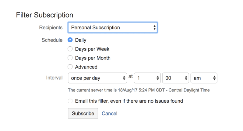 Subscribing to Jira Filters