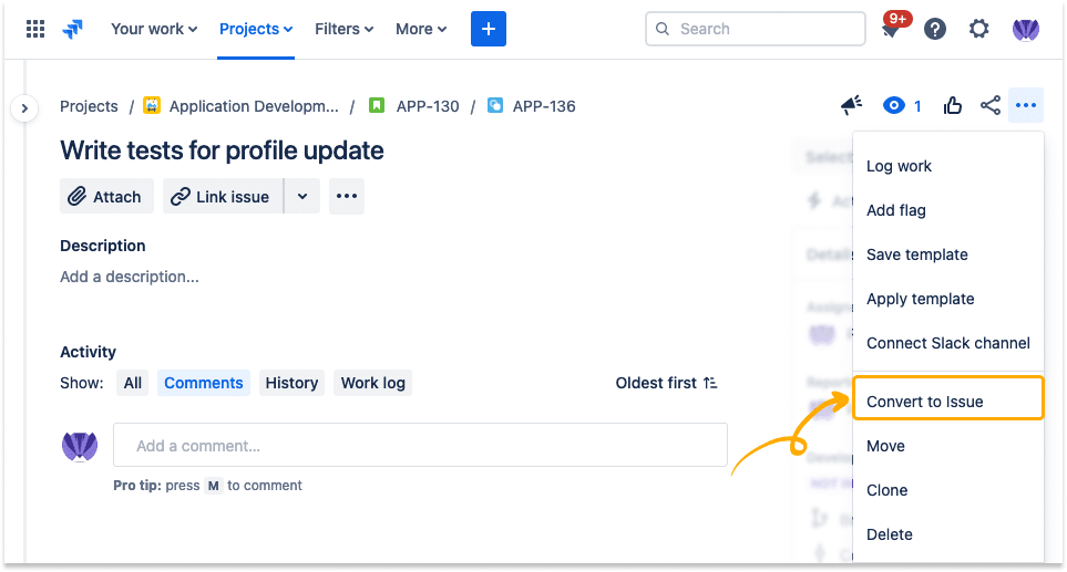 Convert Jira subtask to issue