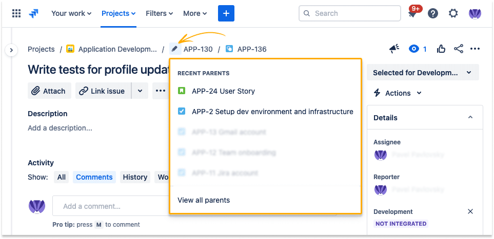 Change Jira Parent Issue 1