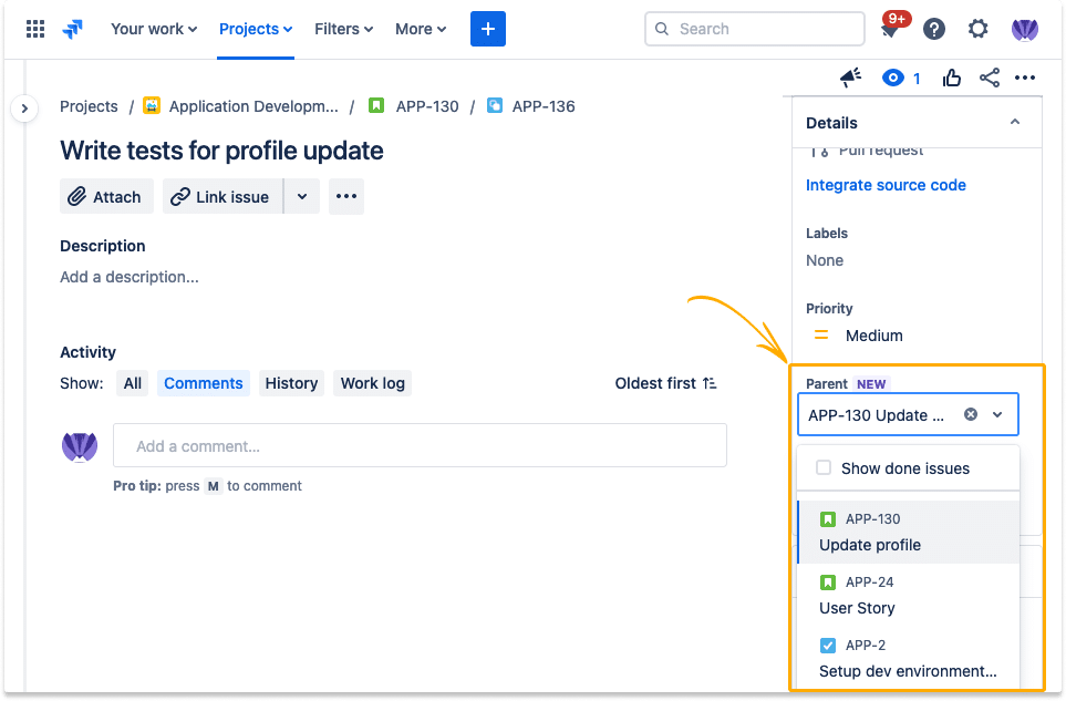 Change Jira Parent Issue 2