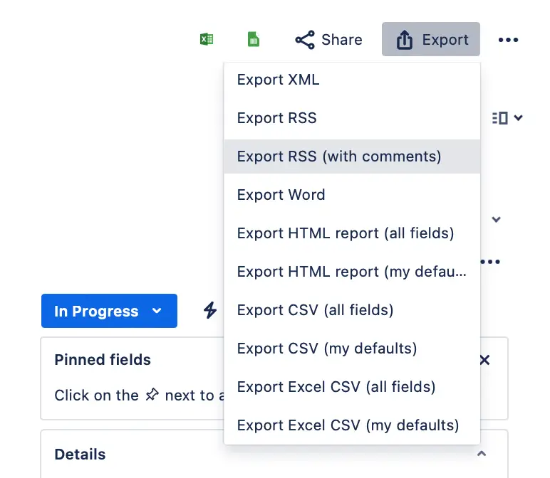 Exporting Jira issues using built-in features