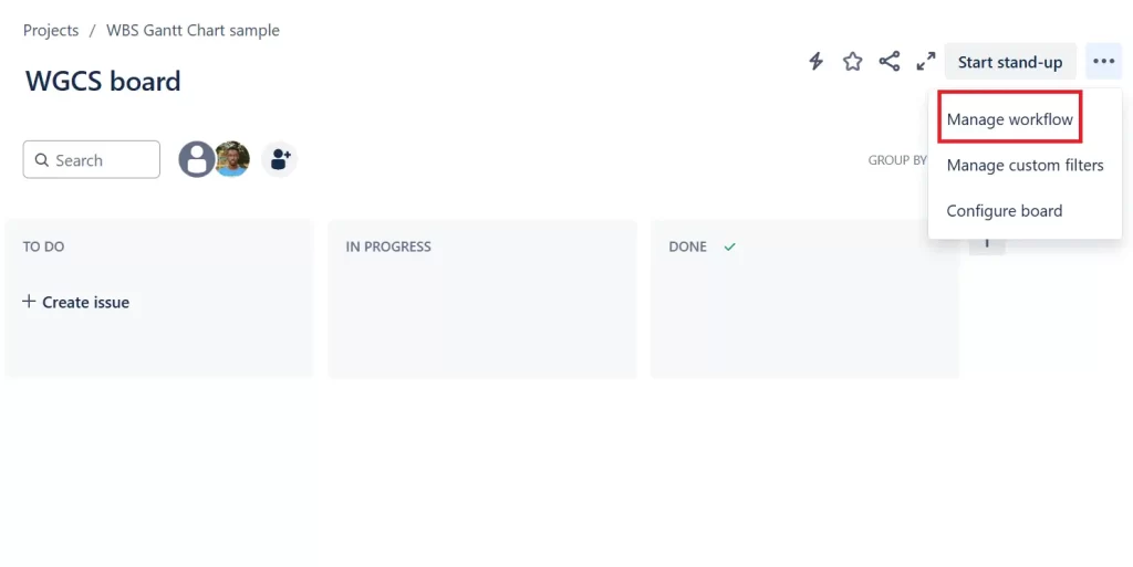 Manage workflow in Jira