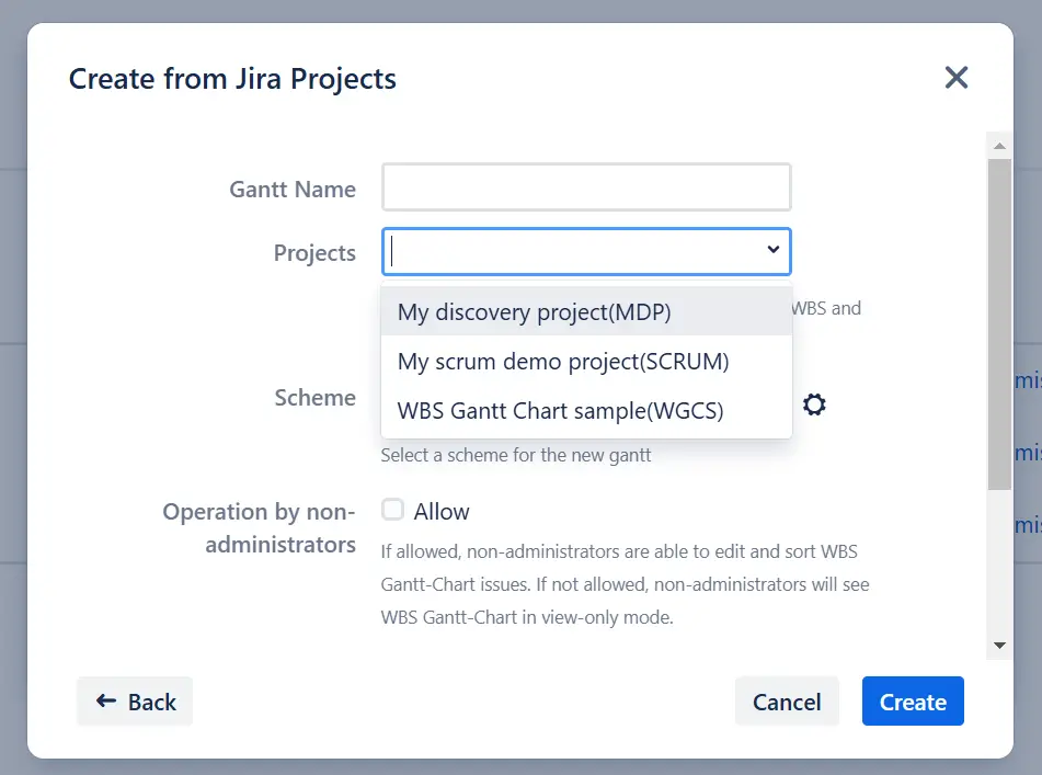 Name the Gantt chart and select the project